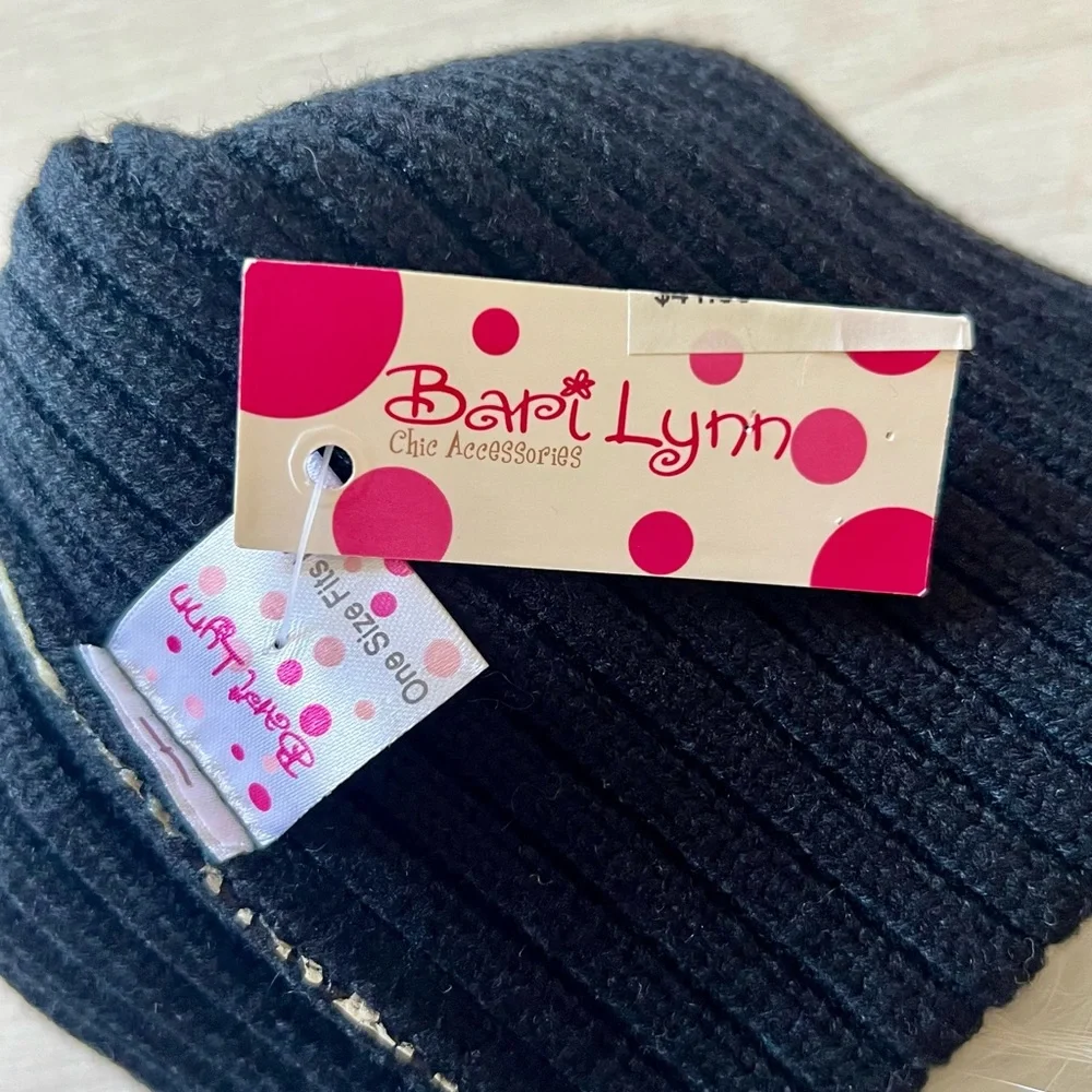 Bari Lynn Metallic Leopard Beanie Black/Silver Metallic - New with Tag